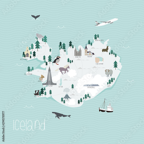 Fotografie, Obraz Cartoon map of Iceland