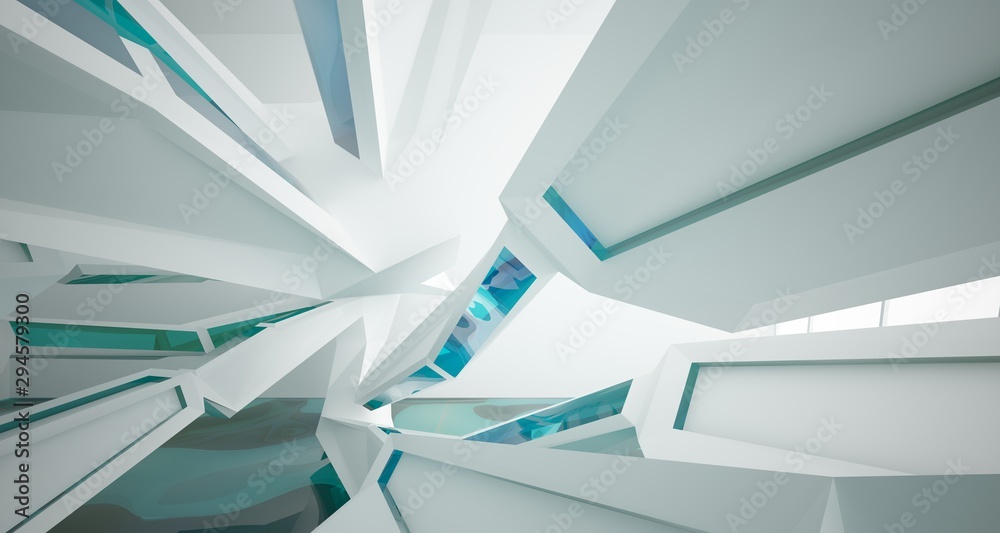 Fototapeta premium Abstract white interior with water and window. 3D illustration and rendering.