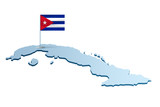 Renderowana mapa Kuby z flagą na maszcie