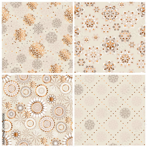 Beige and gold laconic xmas snowflakes pattern set