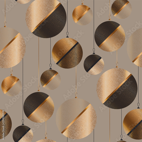 Beige and gold laconic xmas balls seamless pattern