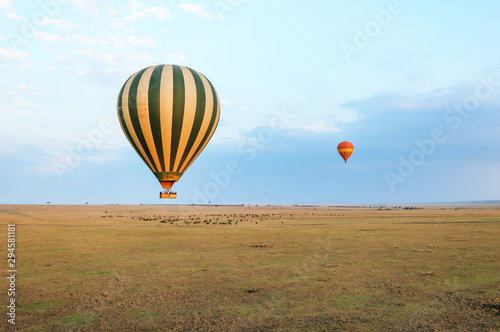 Hot Air Balloon flying over the Masai Mara National Reserve in Kenya, Africa
