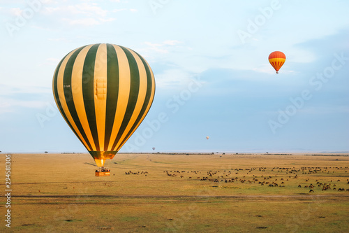 Hot Air Balloon flying over the Masai Mara National Reserve in Kenya, Africa