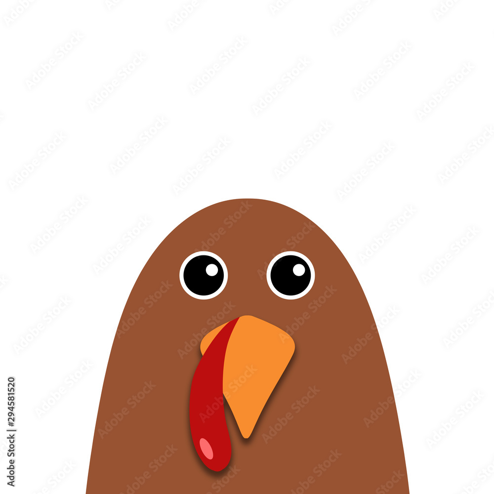 Fototapeta premium Happy Thanksgiving text Cartoon Turkey on white background Thanksgiving poster.