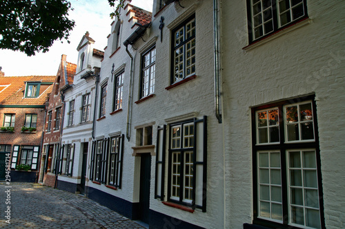 Traditional Brugge houses views. architecture of Bruges city, traditional narrow streets, Belgium
