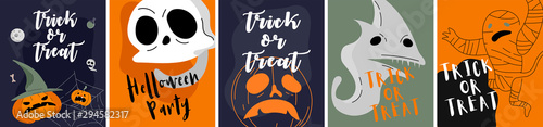 Halloween backgrounds collection. Helloween greeting card and poster, party sign. Concept illustration with Sign and symbol. Flat design cartoon. Traditional design