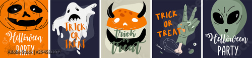 Halloween backgrounds collection. Helloween greeting card and poster, party sign. Concept illustration with Sign and symbol. Flat design cartoon. Traditional design