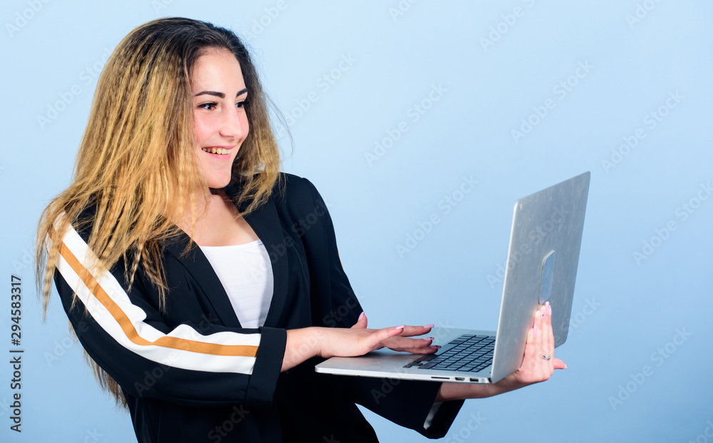 Online remote job. Information source. Looking for a job. Job openings for junior developer. Study programming. Blogging concept. Girl with laptop computer. Surfing internet. Social networks and blog Online remote job. Information source. Looking for a job. Job openings for junior developer. Study programming. Blogging concept. Girl with laptop computer. Surfing internet. Social networks and blog
