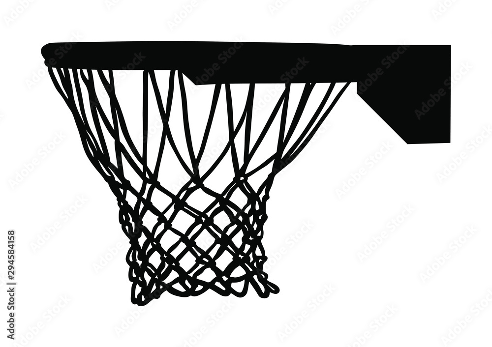 Basketball hoop and net vector silhouette isolated on white background. Equipment for basket ball court. Play sport game.