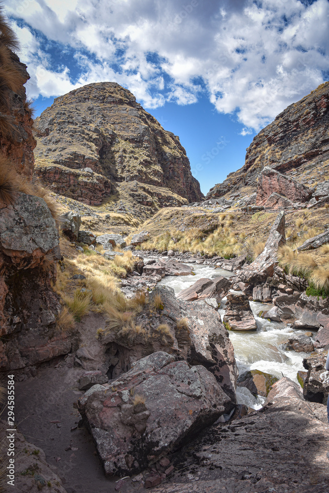 The Rio Chillcamayu winds its way through a valley near Ausungate, Cusco