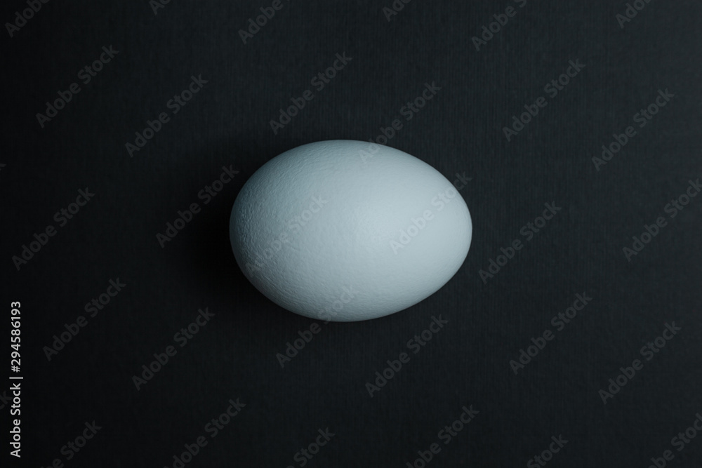 White chicken egg isolated on black background.