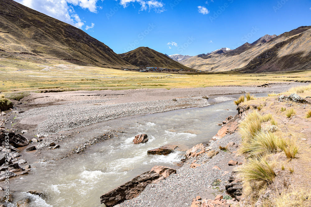 The Rio Chillcamayu winds its way through a valley near Ausungate, Cusco