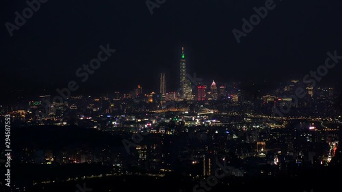 Wallpaper Mural TAIPEI, TAIWAN - CIRCA AUGUST 2019 : Aerial view of sunrise cityscape of Taipei. View around shopping and business district at Xinyi area. Time lapse shot, night to morning. Torontodigital.ca