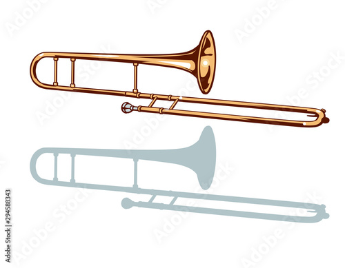 A trombone and it s silhouette set. Vector illustration.