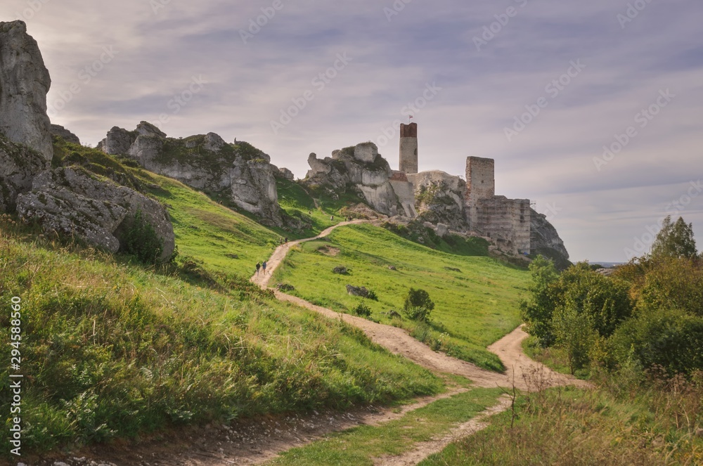 Beautiful castle ruins on the hill. Castle ruins in Olsztyn, Poland.