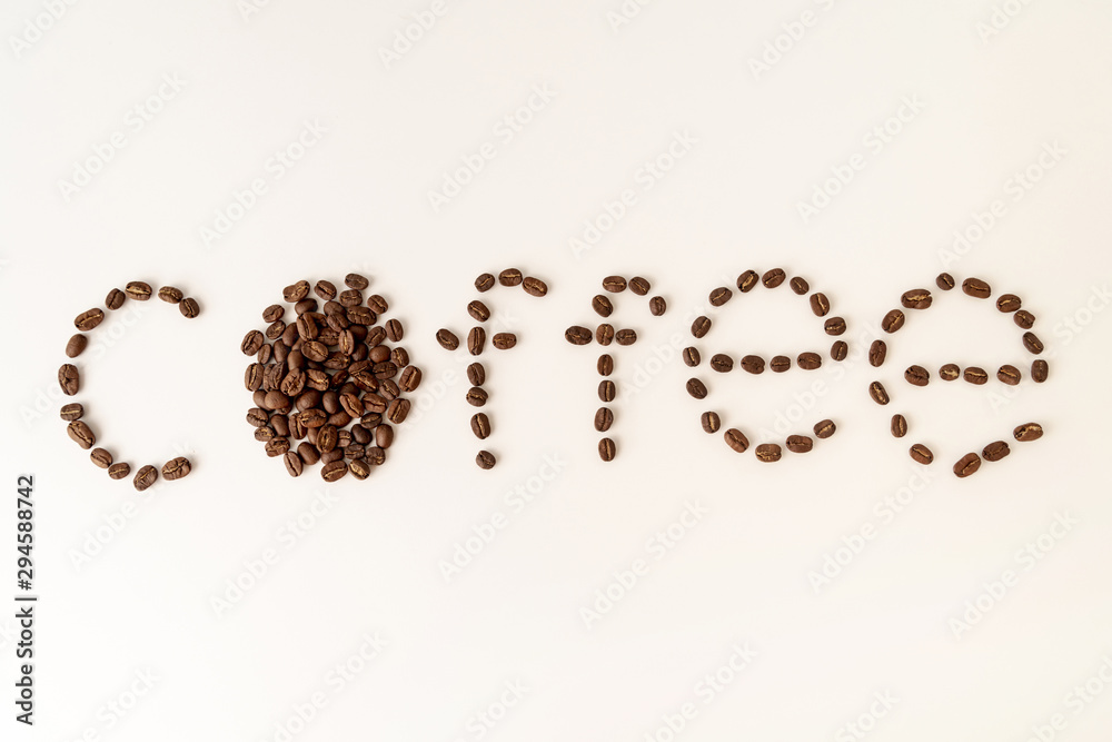 Coffee written in coffee beans