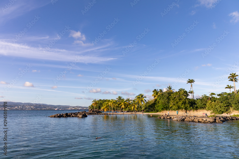 Fototapeta premium 11 SEP 2019 - Les Trois-Ilets, Martinique, FWI - Caribbean beach in La Pointe du Bout