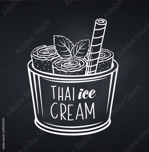Thai ice cream roll with waffle