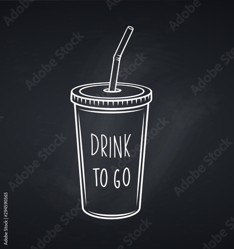 Drinks mug with straw, chalkboard style