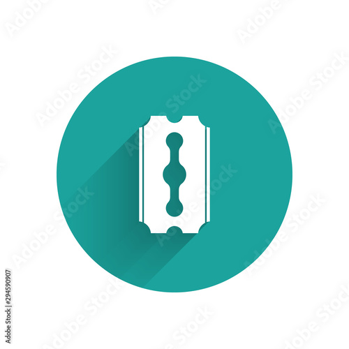 White Blade razor icon isolated with long shadow. Green circle button. Vector Illustration