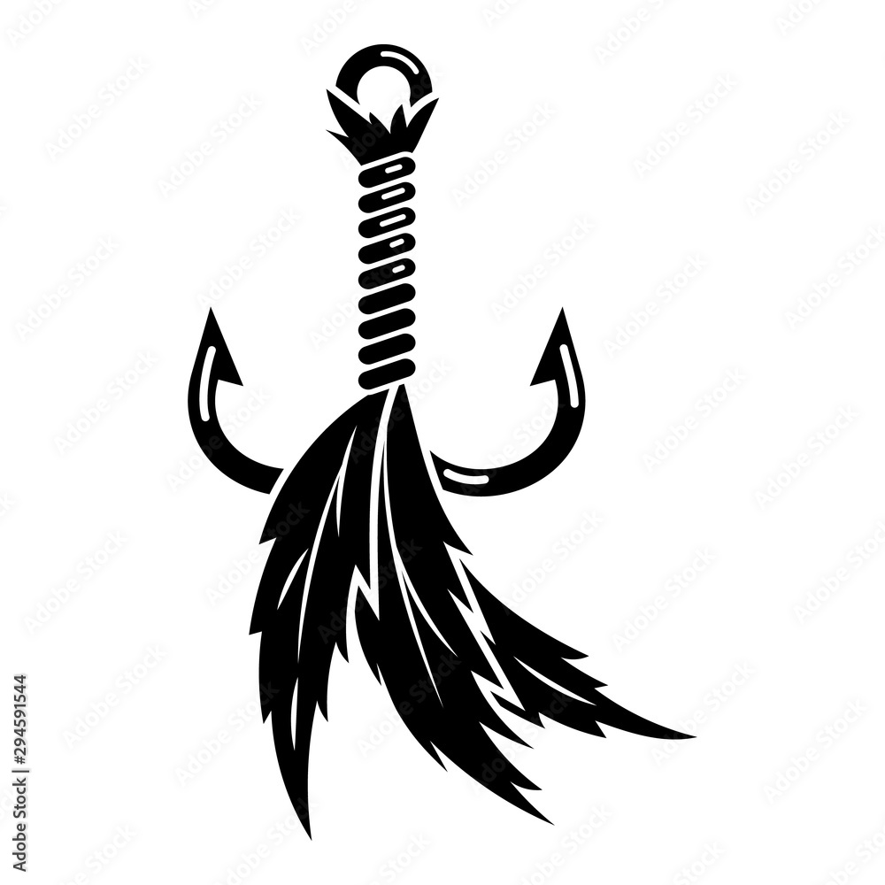 Fishing hook feather icon. Simple illustration of fishing hook