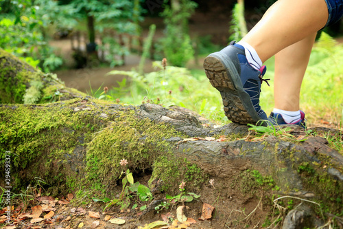 Detail shoes walking in forest