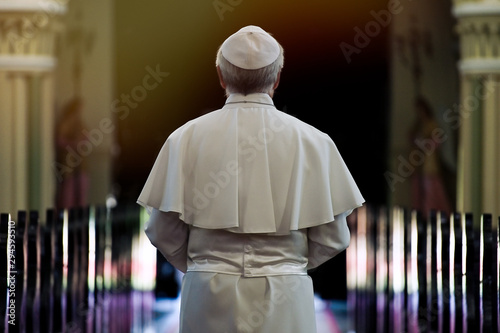 Foto Pope in the church. Back view