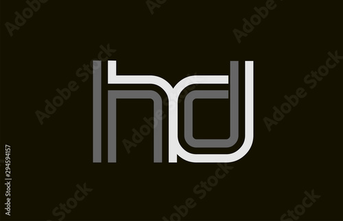 black and white line HD H D letter logo alphabet combination