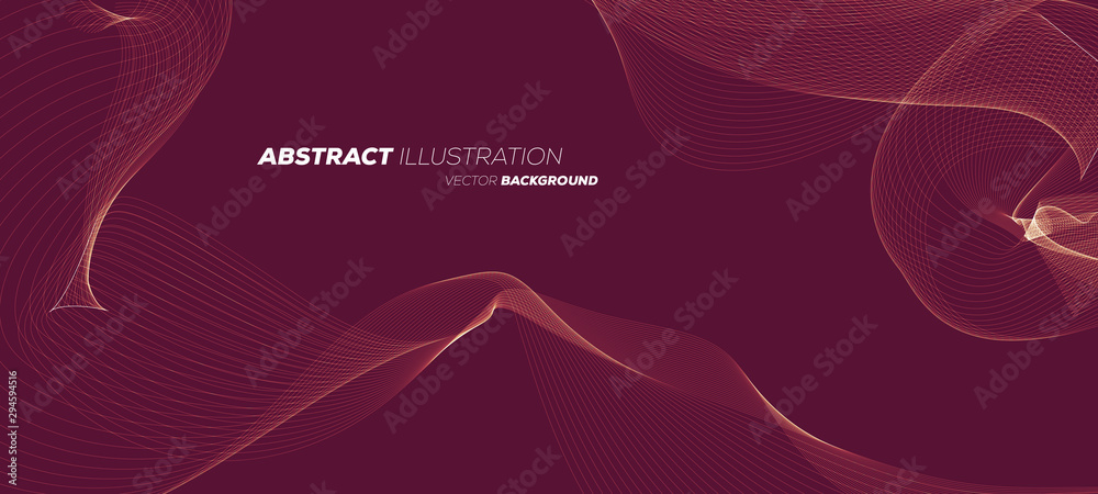 Abstract geometric background with dynamic linear wave lines. Purple vector design illustration.