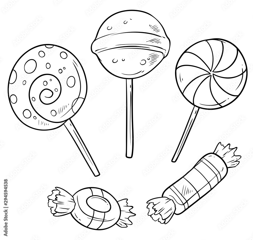 Cartoon graphic black and white big round sweet lollipop candy