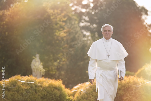 Pope walks at the end of the day in the garden       photo