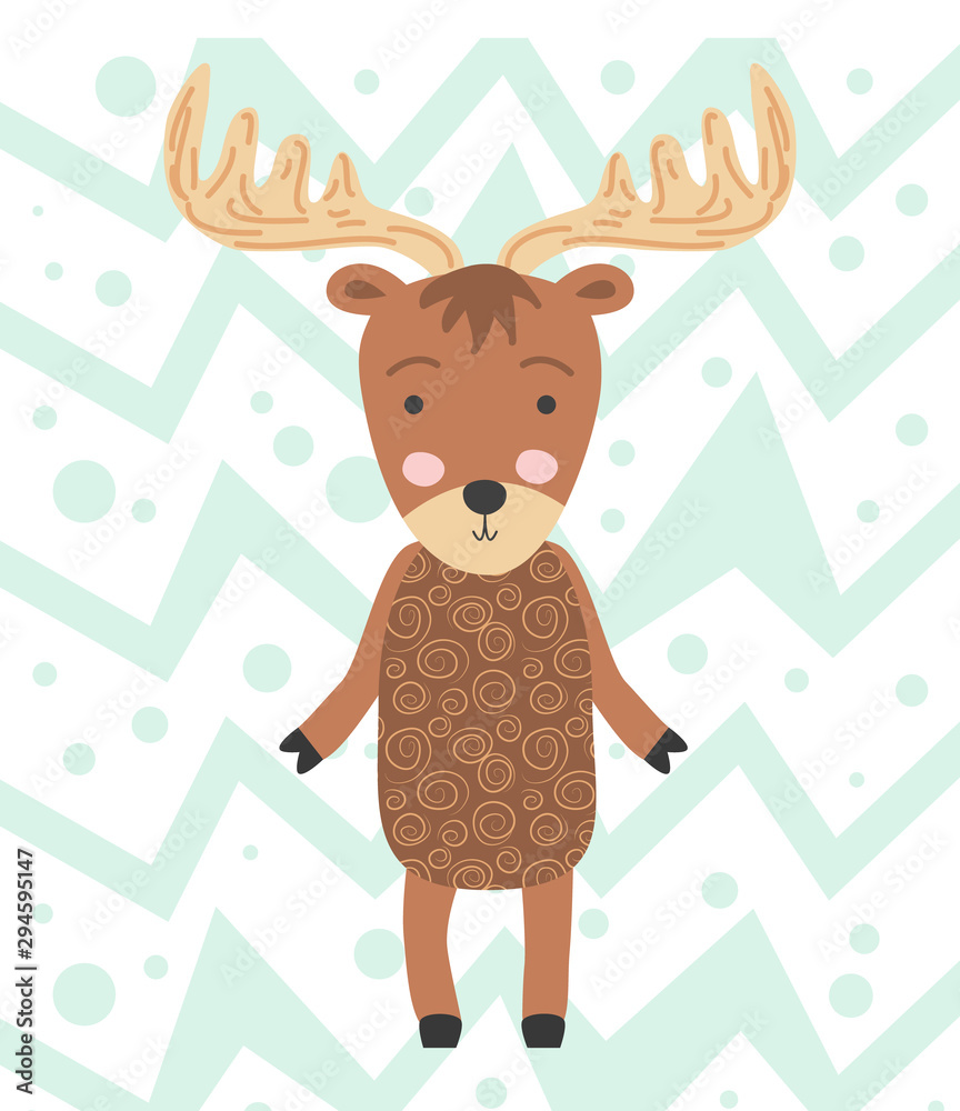 Cute moose flat hand drawn illustration. Forest fauna. Zoo mammal. Elk clipart. Postcard, kids book design Cute moose flat hand drawn illustration. Forest fauna. Zoo mammal. Elk clipart. Postcard, kids book design