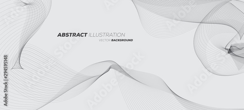 Abstract geometric background with dynamic linear wave lines. Black and white vector design illustration.