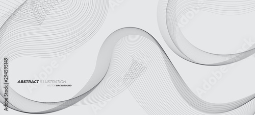 Abstract geometric background with dynamic linear wave lines. Black and white vector design illustration.