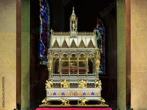 Shrine with Holy Right Hand of Saint Stephen I, first King of Hungary. Mummified right hand of the king kept in an ornate reliquary in one of the chapels of St. Stephen's Basilica in Budapest, Hungary photo