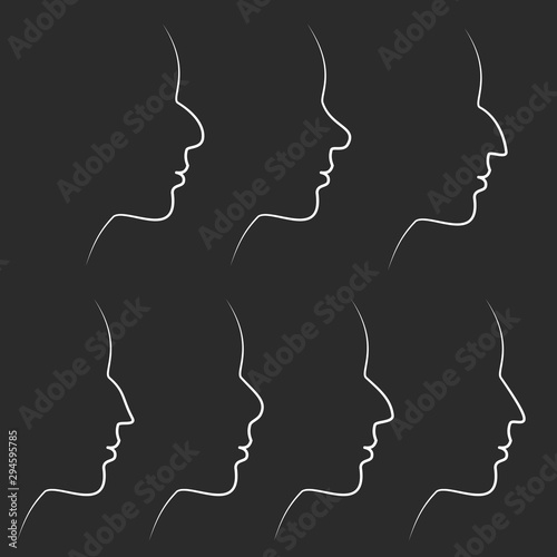 Fototapeta Naklejka Na Ścianę i Meble -  Set of abstract silhouette of human head in profile with different forms of nose. Vector illustration.