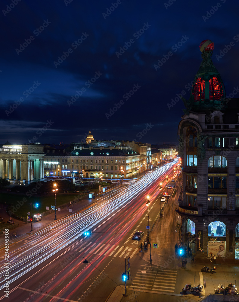 Cityscape with Nevsky prospekt and Zinger house