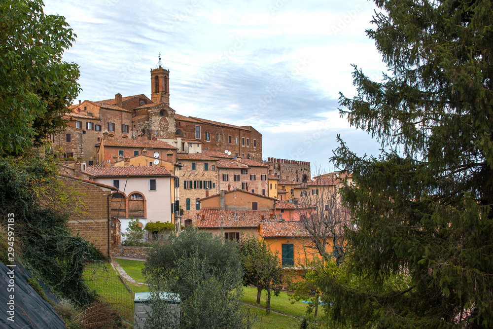 Panoramic view of Montepulciano, a small town of Etruscan origin located in the province of Siena, Italy.