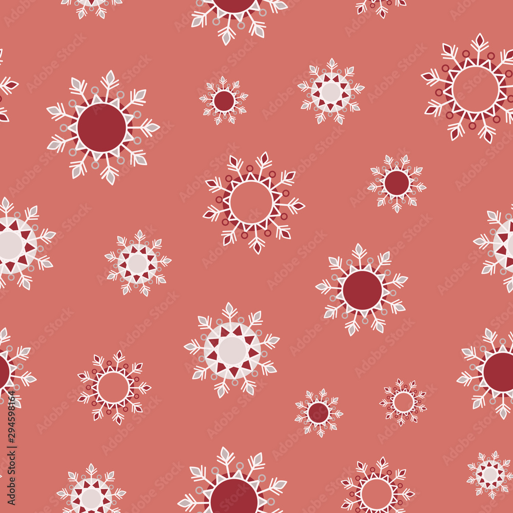 Bohemian Christmas lace snowflakes vector seamless pattern on orange background for fabric, wallpaper, scrapooking projects for the winter Holidays.