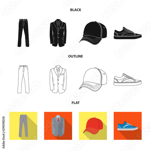 Vector illustration of man and clothing symbol. Set of man and wear stock vector illustration.