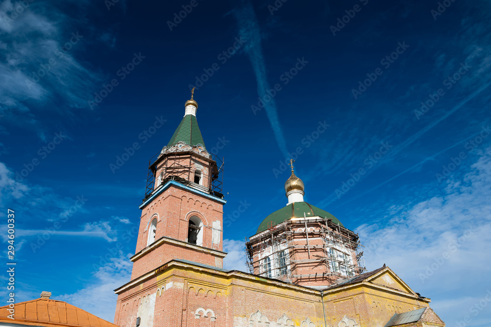 Fototapeta premium Church and deep blue sky background