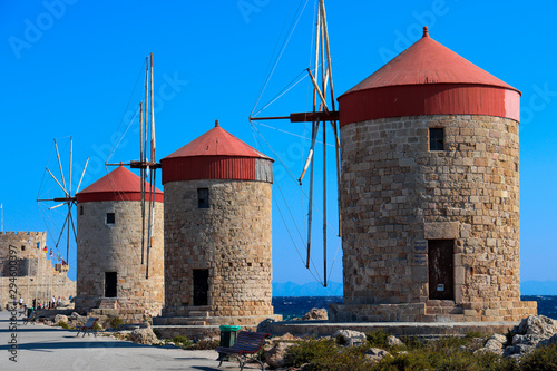 Symbol of Rhodes - Three Windmills in Mandaki Bay