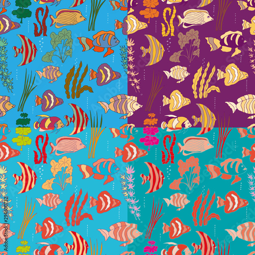 Seamless fish pattern of hand-drawn