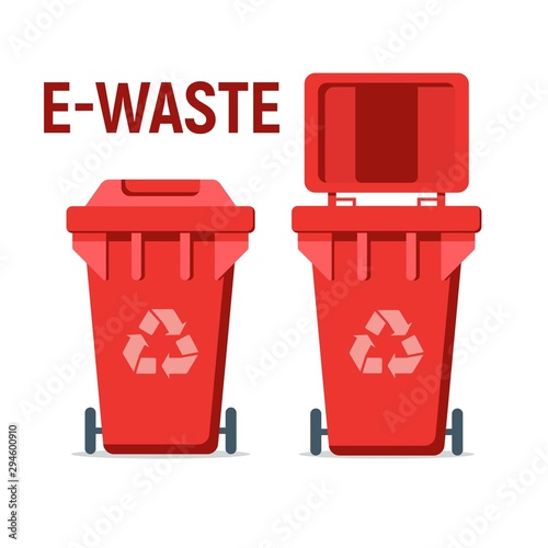 Red recycle garbage bin for e-waste. For Illustration, banner, Icons and recycle related activities. Separation of waste cans for recycling, reuse, reduce. Waste management concept.