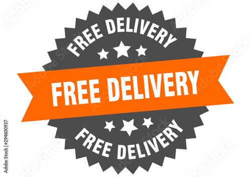 free delivery sign. free delivery orange-black circular band label