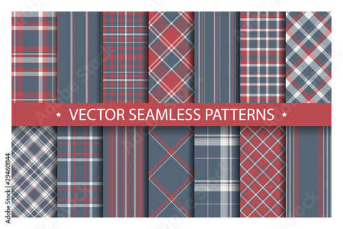Tartan set pattern seamless plaid vector. Geometric background fabric texture. Modern check fashion template for textile print, wrapping paper, gift card, wallpaper flat design.