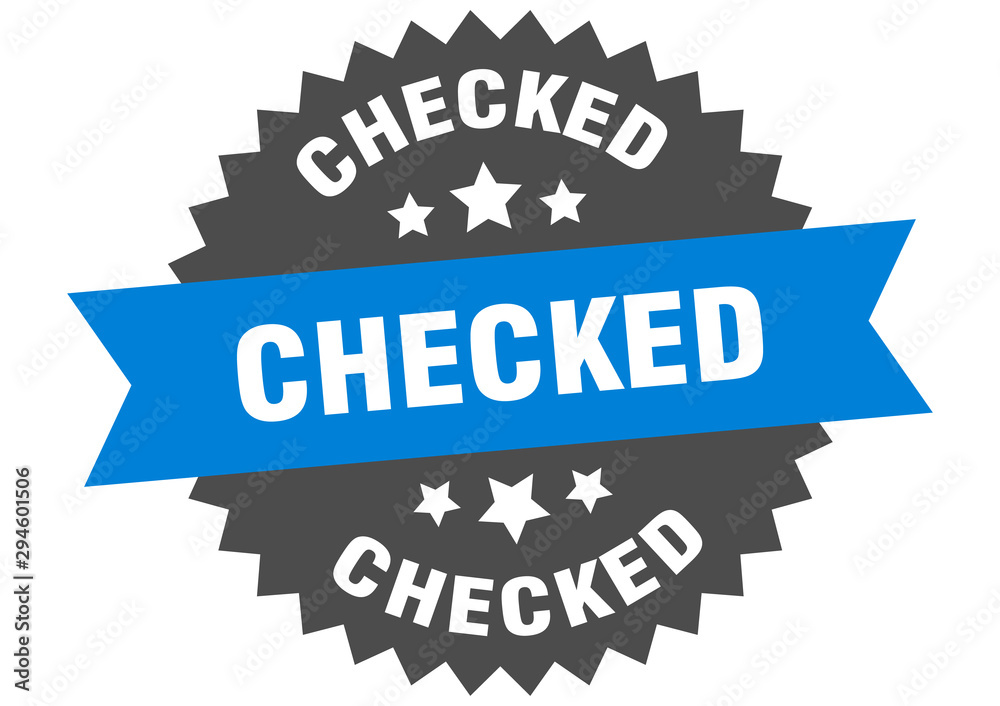 checked sign. checked blue-black circular band label checked sign. checked blue-black circular band label