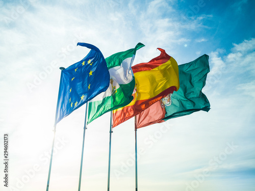 Flags of EU, Andalusia, Spain and Granada photo