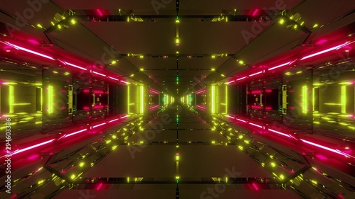 futuristic sci-fi space ship tunnel corridor 3d illustration wallpaper background © Michael