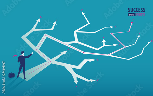 Business arrow concept with businessman choose the road to success. grow chart up increase profit sales and investment. background vector